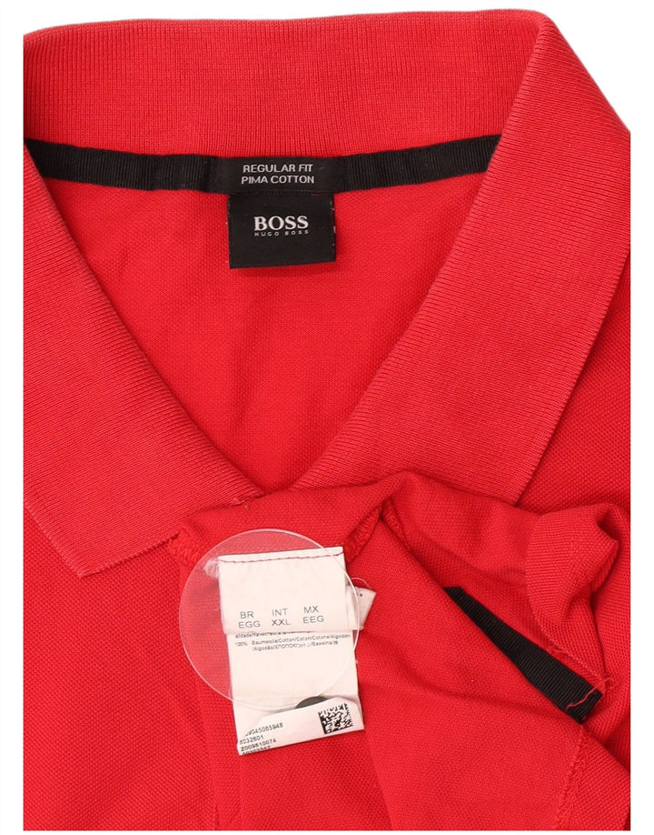 Ανδρικό μπλουζάκι πόλο Hugo Boss κανονική εφαρμογή 2XL κόκκινο βαμβακερό