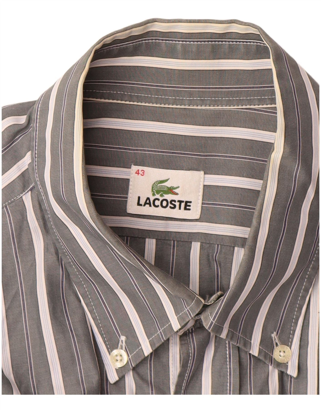 Ανδρικό πουκάμισο LACOSTE 43 Μεγάλο γκρι ριγέ βαμβακερό