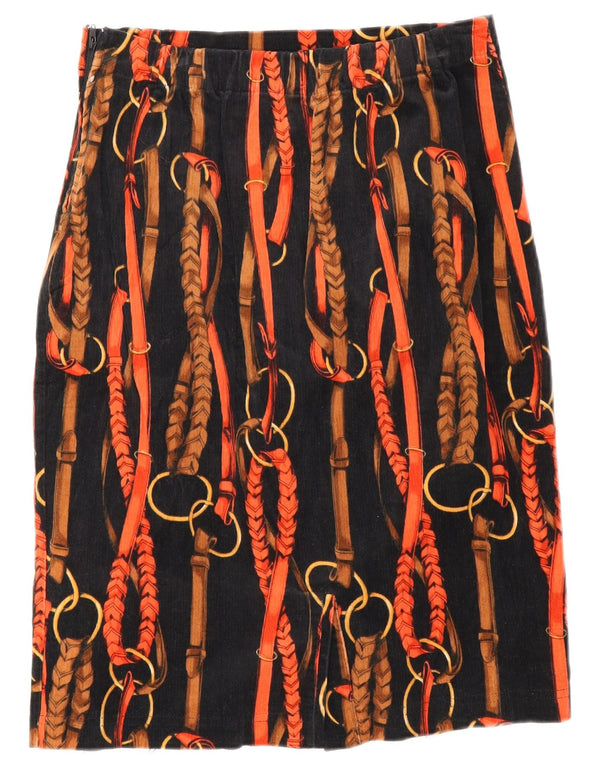 Vintage γυναικεία κοτλέ φούστα με αφηρημένο σχέδιο W26 Small Black