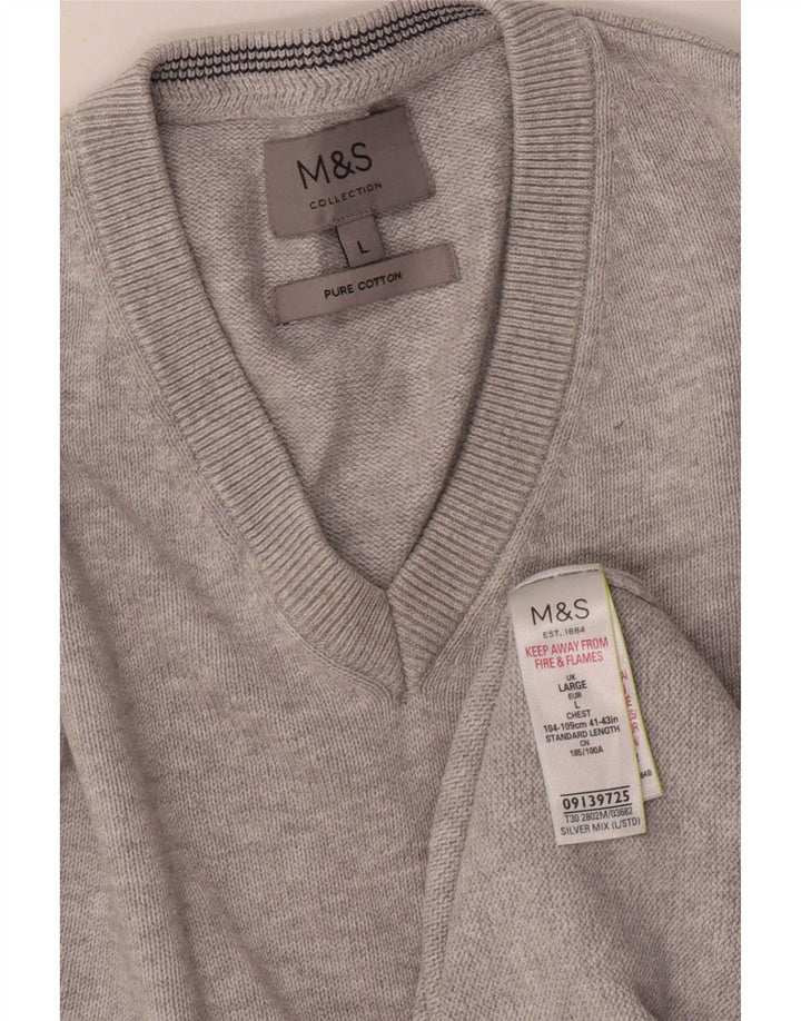Marks & Spencer Ανδρικό πουλόβερ με λαιμόκοψη με λαιμόκοψη με μεγάλο βαμβακερό γκρι