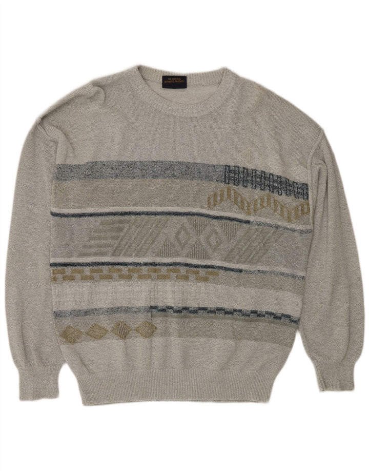 Ανδρικό πουλόβερ Greenfield Boat Neck Jumper Μεγάλο Γκρι γεωμετρικό