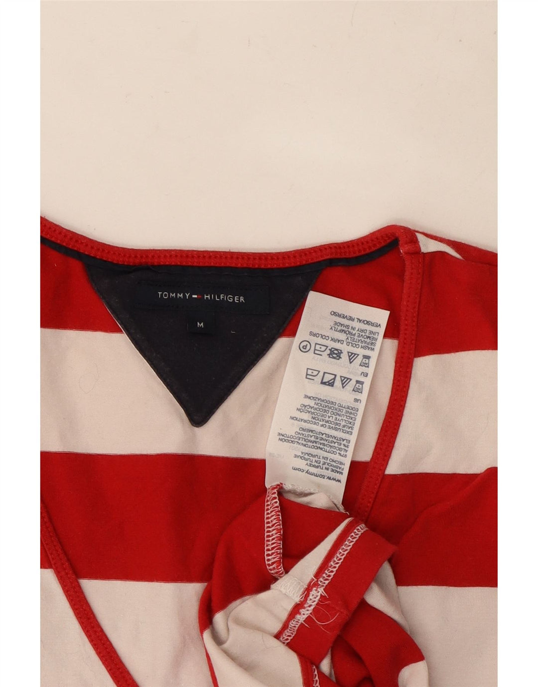 Γυναικείο T-Shirt TOMMY HILFIGER Top UK 12 μεσαίο κόκκινο βαμβακερό ριγέ