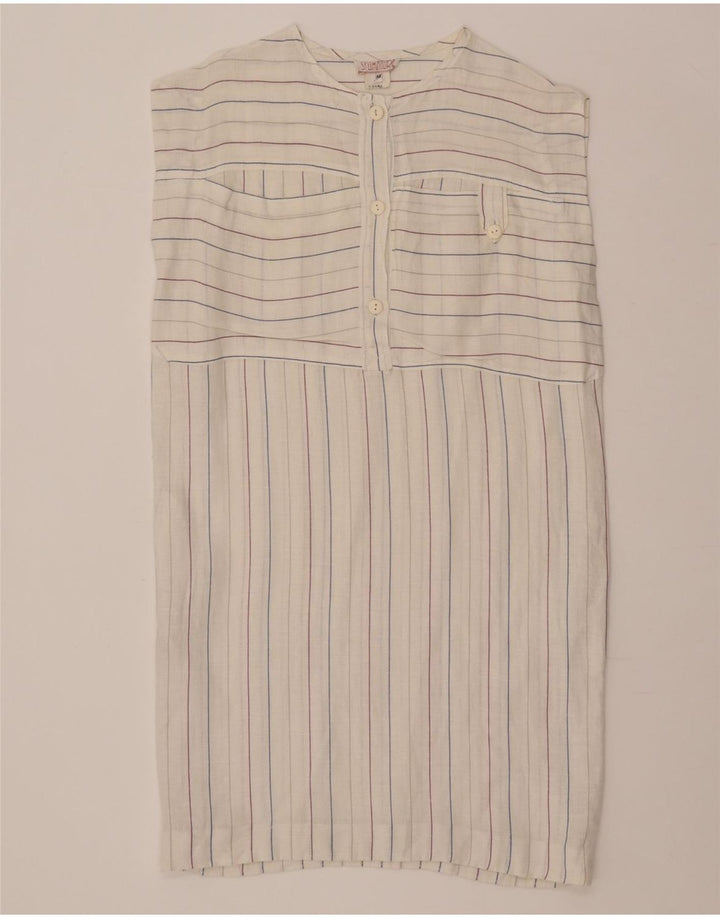 Vintage Γυναικείο Αμάνικο Φόρεμα Shift IT 42 Medium Off White Ριγέ