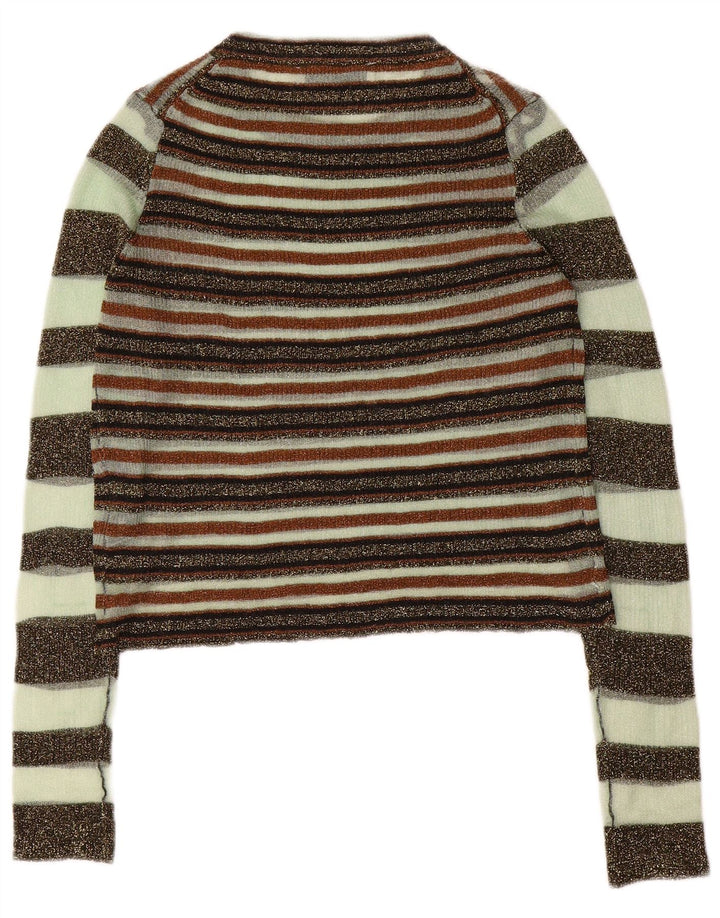 Zara Γυναικείο Crop Top Μακρυμάνικο UK 12 Medium πολύχρωμο ριγέ