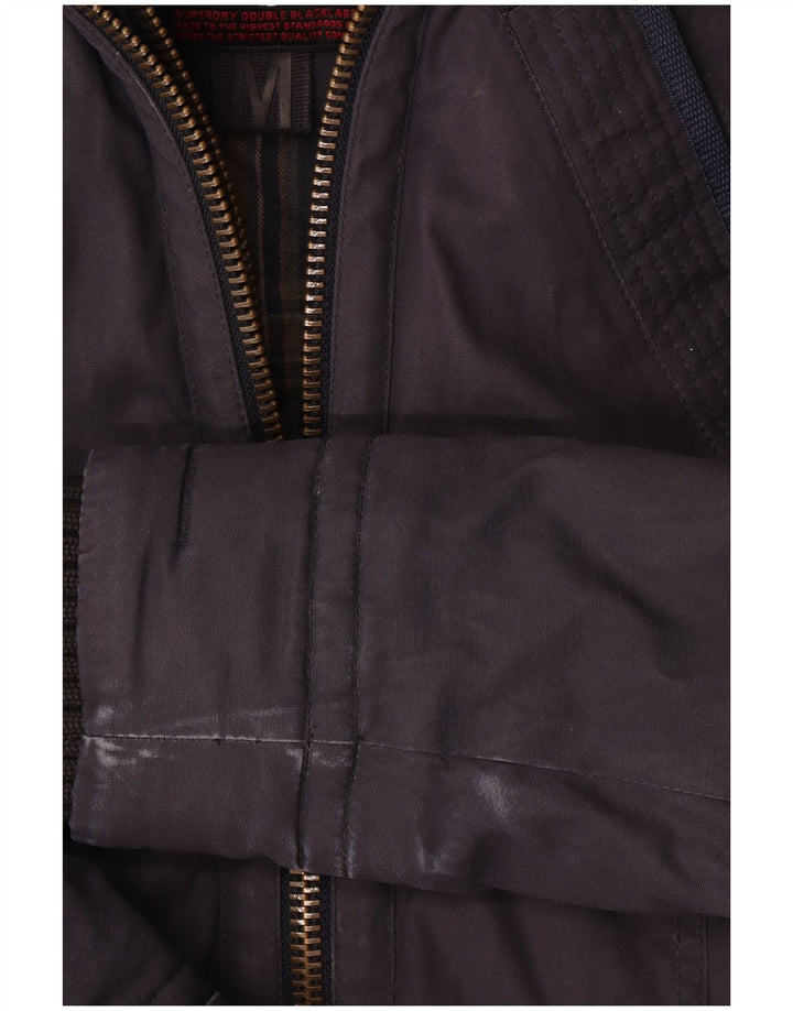 Superdry γυναικείο μπουφάν με κουκούλα αντιανεμικό UK 14 μεσαίο μπλε βαμβακερό