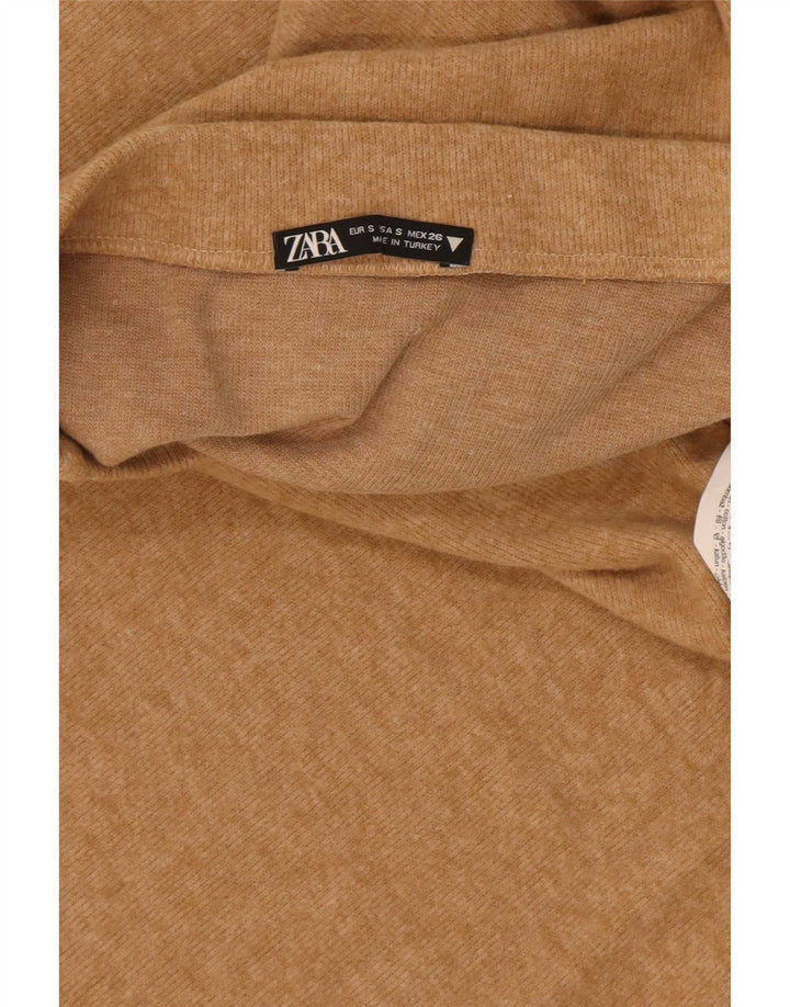 Zara Γυναικεία Πλεκτή Μίντι Φούστα Μικρή W26 Μπεζ Πολυεστέρας