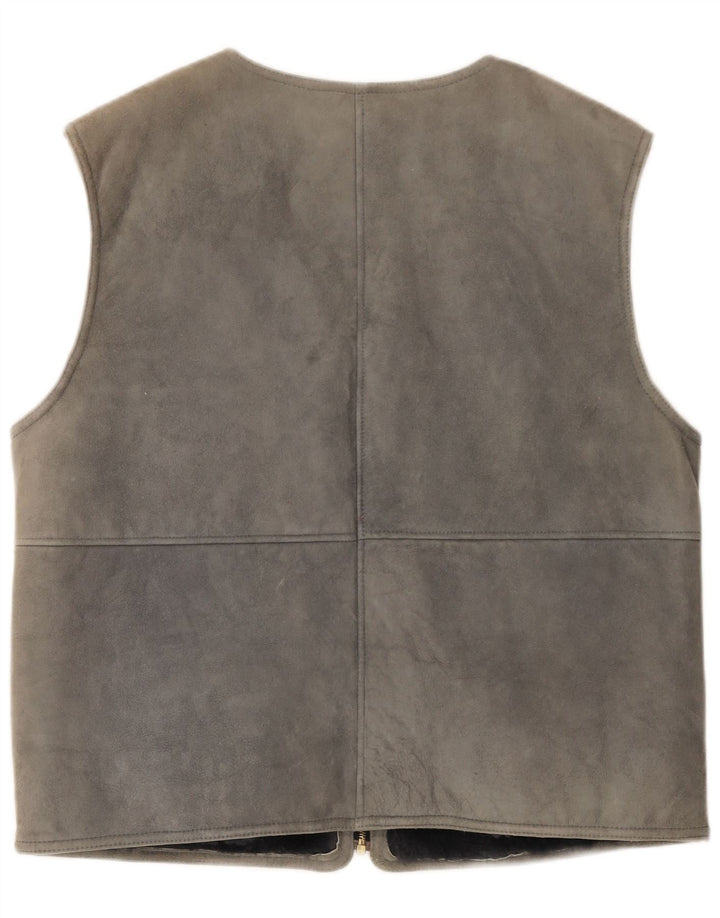 Vintage Ανδρικό Shearling Gilet IT 54 2XL Γκρι δέρμα
