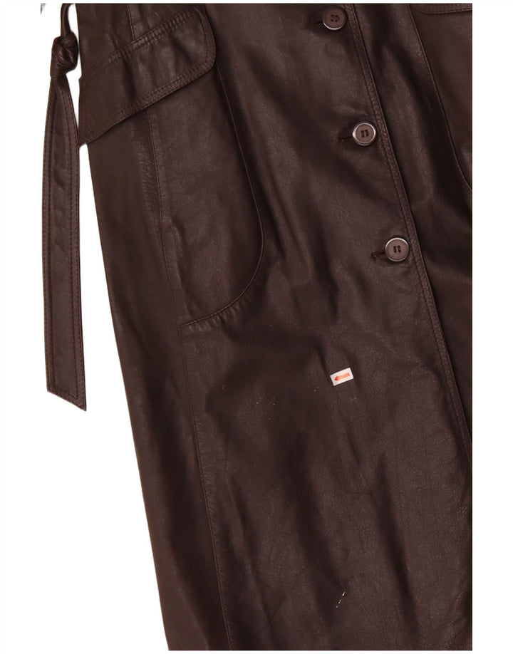 VINTAGE Γυναικείο Δερμάτινο Παλτό UK 12 Δερμάτινο Μεσαίο Καφέ