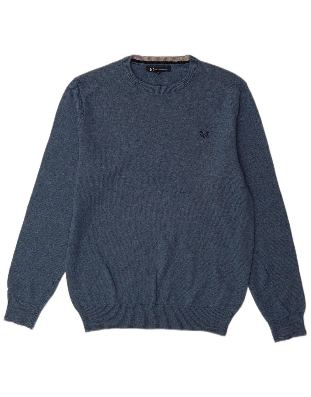 Crew Clothing Ανδρικό πουλόβερ με λαιμόκοψη μεσαίου μπλε βαμβακερό