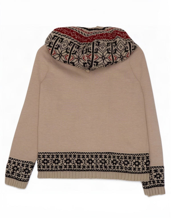 Superdry γυναικείο πουλόβερ ζακέτα με κουκούλα UK 18 XL Beige Fair Isle Acrylic