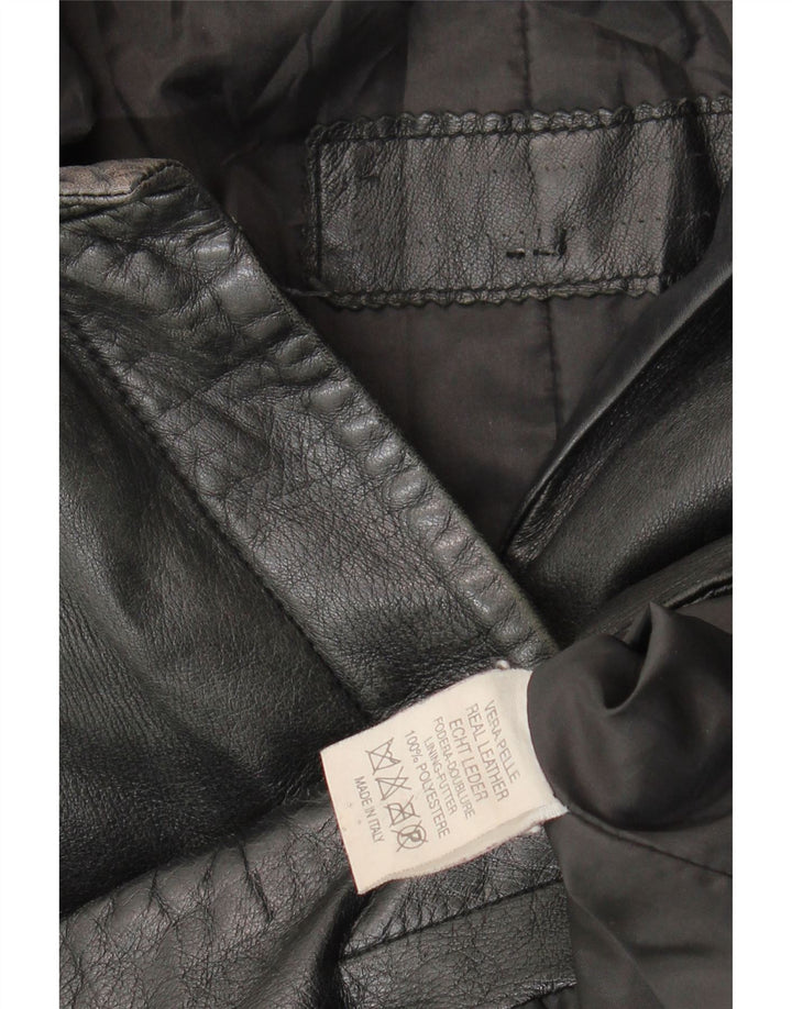 VINTAGE Womens Leather Coat UK 14 Medium Black Leather Vintage Vintage and Second-Hand Vintage from Messina Hembry 