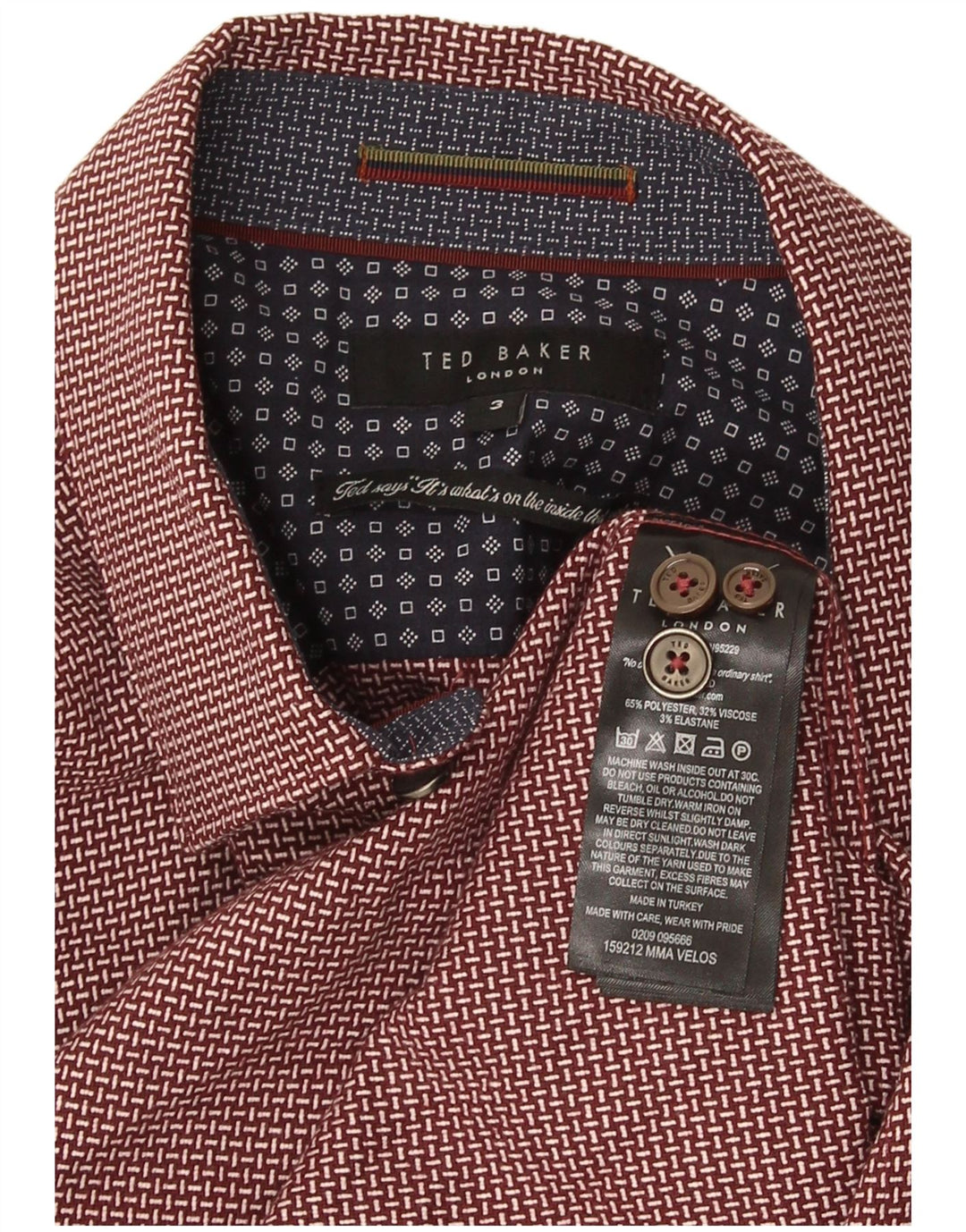 Ted Baker Ανδρικό πουκάμισο με κανονική εφαρμογή Μέγεθος 3 Μεσαίο μπορντό γεωμετρικό πολυεστέρα