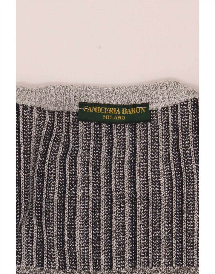 Vintage Ανδρικό πουλόβερ με λαιμόκαυμα IT 48 Medium Grey Check