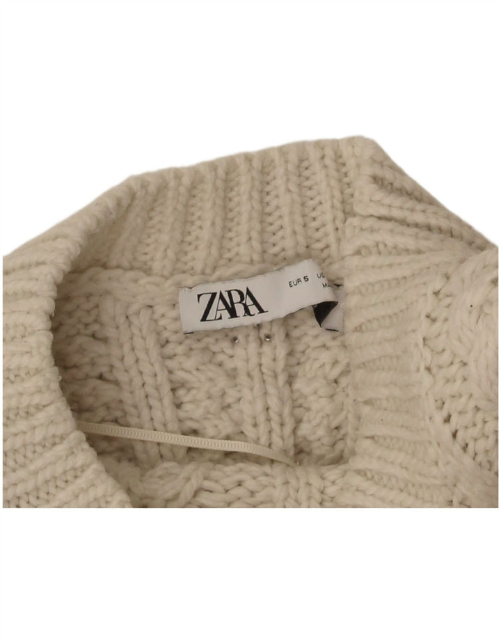 Zara Γυναικείο πουλόβερ με λαιμόκοψη Crop Crop UK 8 Small Off White Polyester