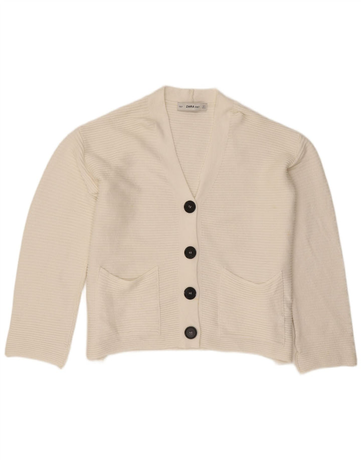 Zara Γυναικείο πουλόβερ ζακέτα oversized UK 10 Small White Viscose