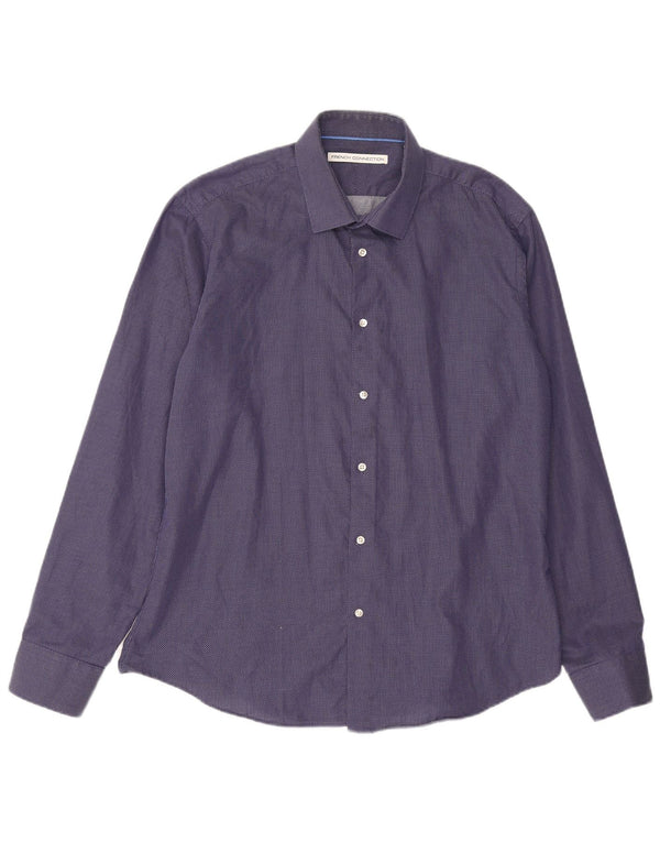 French Connection Mens Shirt Size 17 XL Navy Blue Spotted Cotton