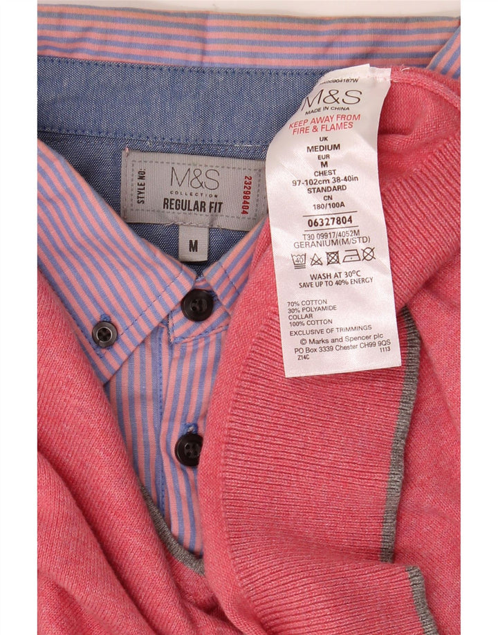 Marks & Spencer Ανδρικό πουλόβερ με κανονική εφαρμογή με λαιμόκοψη σε μεσαίο ροζ βαμβάκι