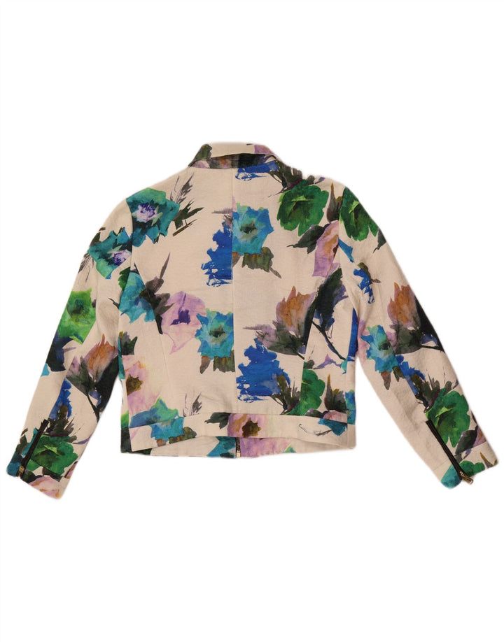 Zara Γυναικείο Μπλέιζερ Μπουφάν UK 14 Medium White Floral Polyester