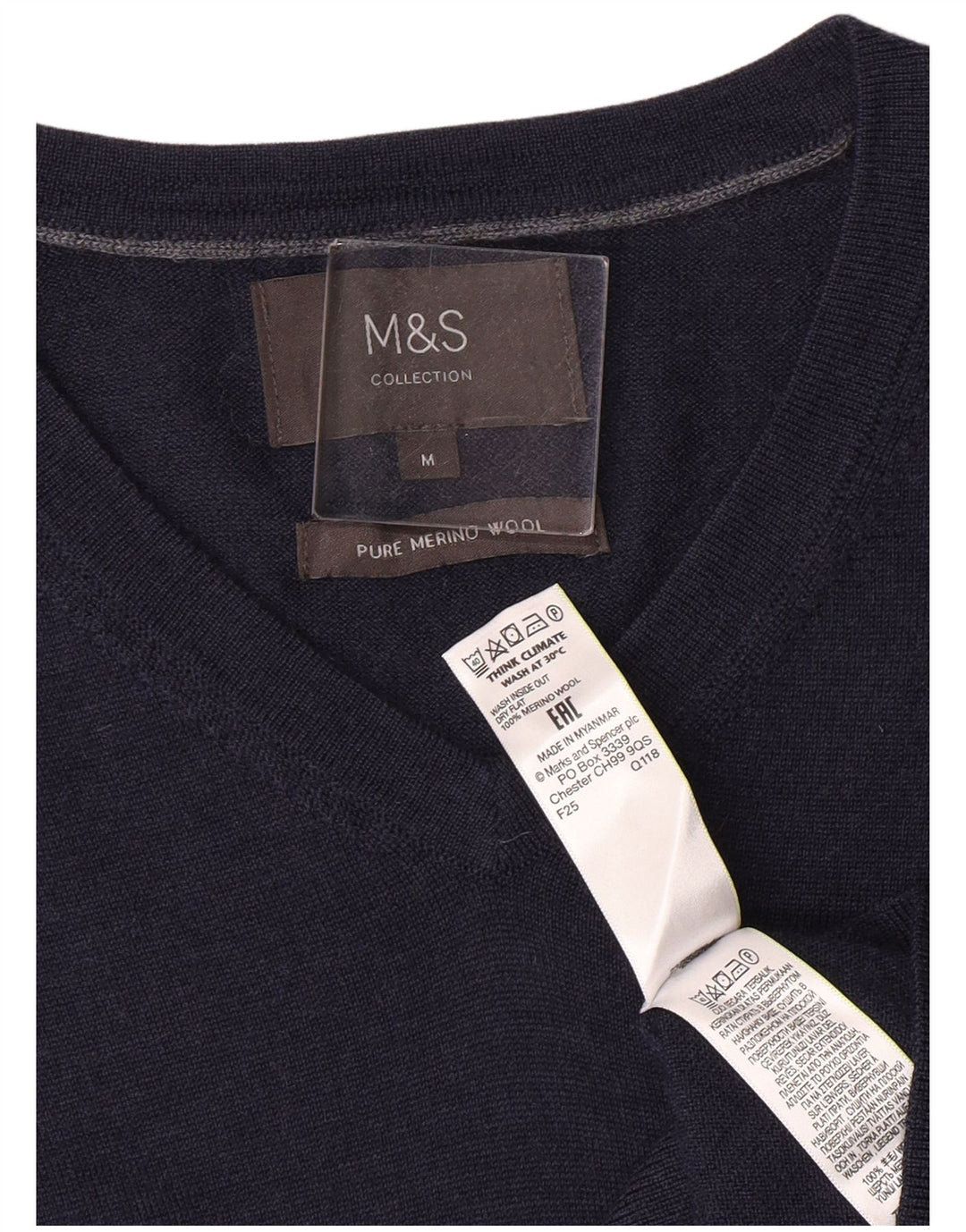 Marks & Spencer Ανδρικό πουλόβερ με λαιμόκοψη με λαιμόκοψη μεσαίου μήκους μπλε μερινό