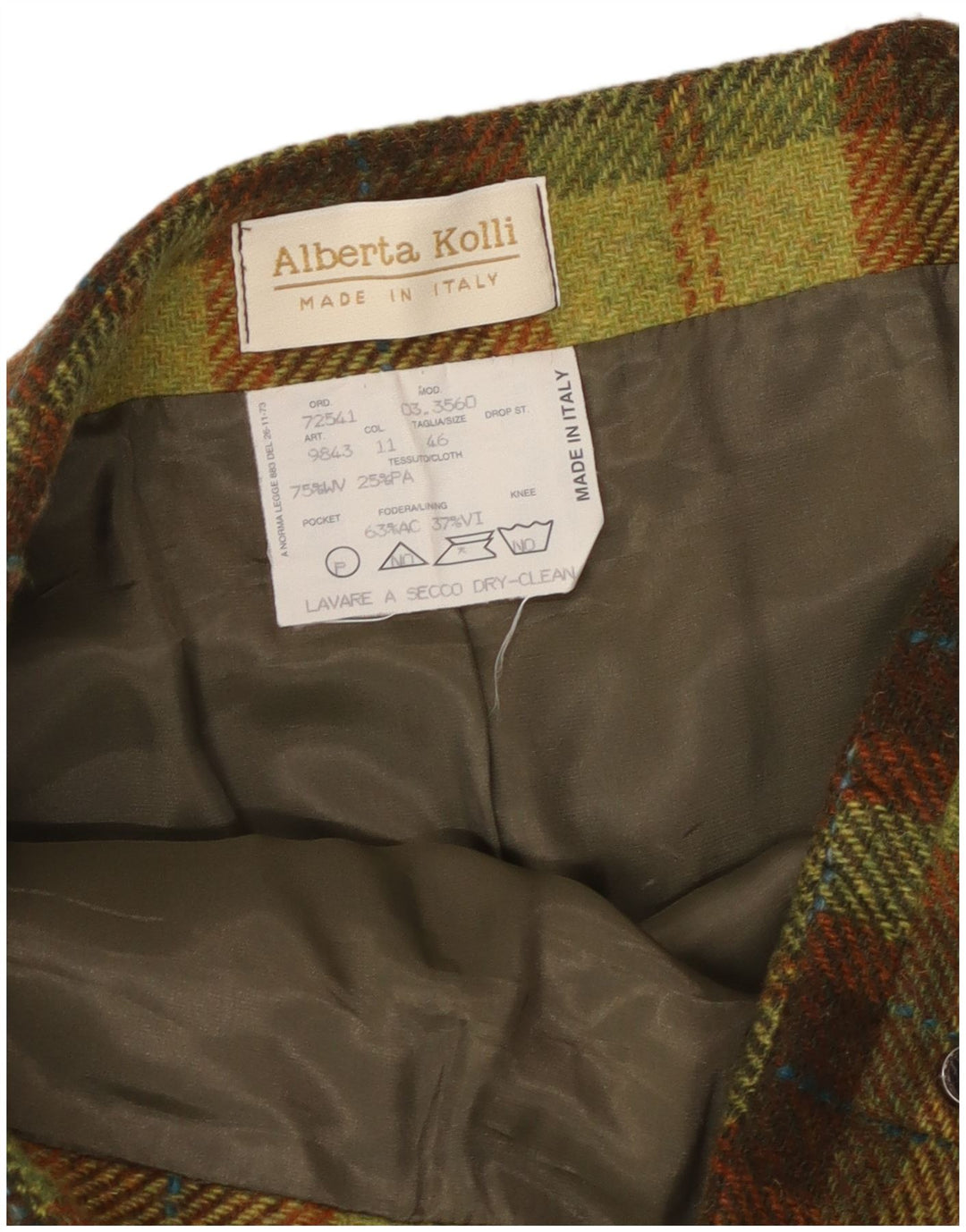 Vintage γυναικεία φούστα σε γραμμή Α IT 46 Large W32 Green Check Acrylic