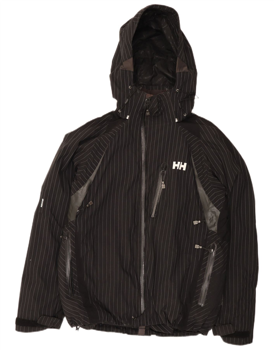 Ανδρικό μπουφάν βροχής με κουκούλα Helly Hansen 38 μεσαίο μαύρο ριγέ