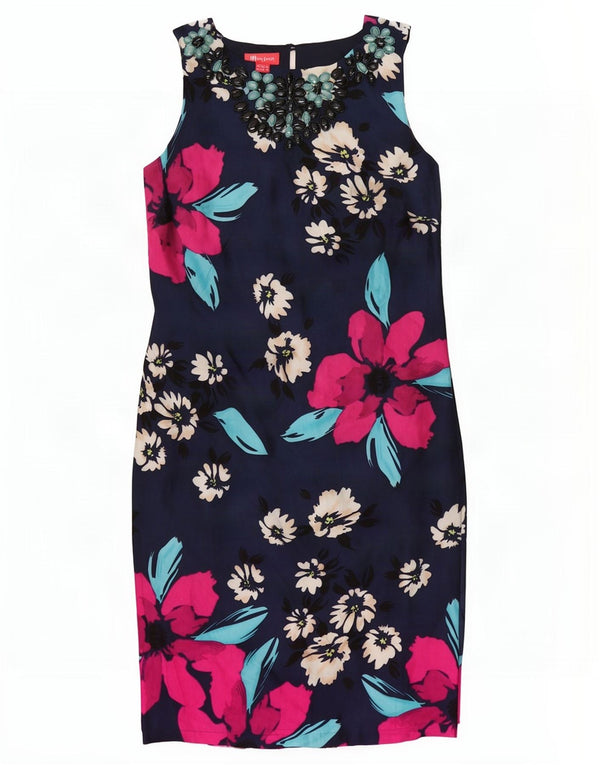 Monsoon γυναικείο αμάνικο φόρεμα με θήκη UK 14 Large Navy Blue Floral Viscose