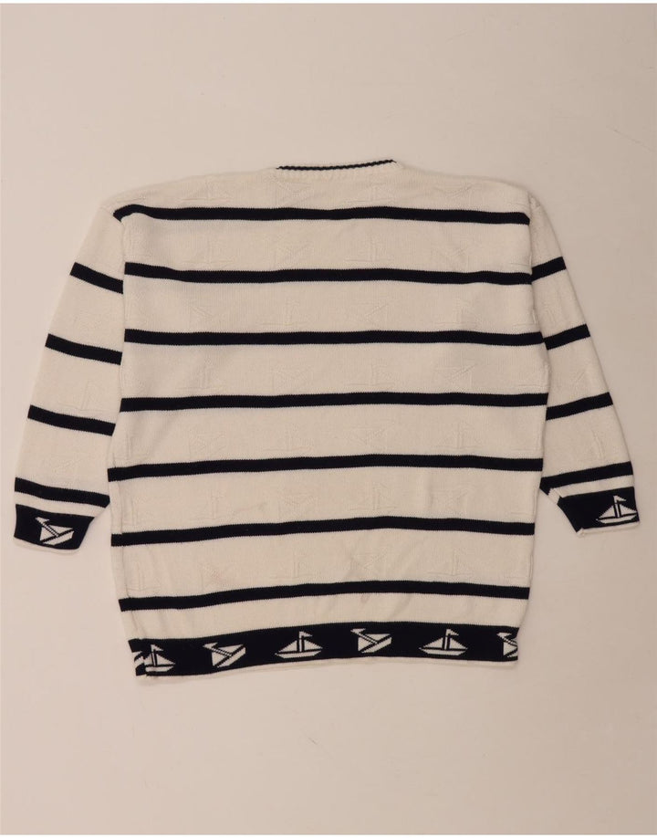 Ανδρικό πουλόβερ με λαιμόκοψη VINTAGE Μεγάλο λευκό ριγέ