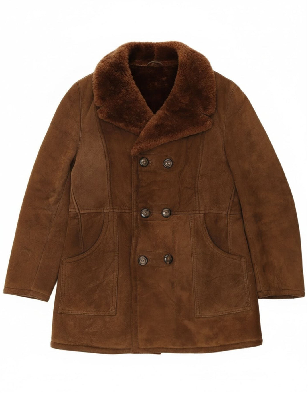 Vintage Ανδρικό Διπλό Μπουφάν Shearling IT 54 2XL Καφέ Δερμάτινο