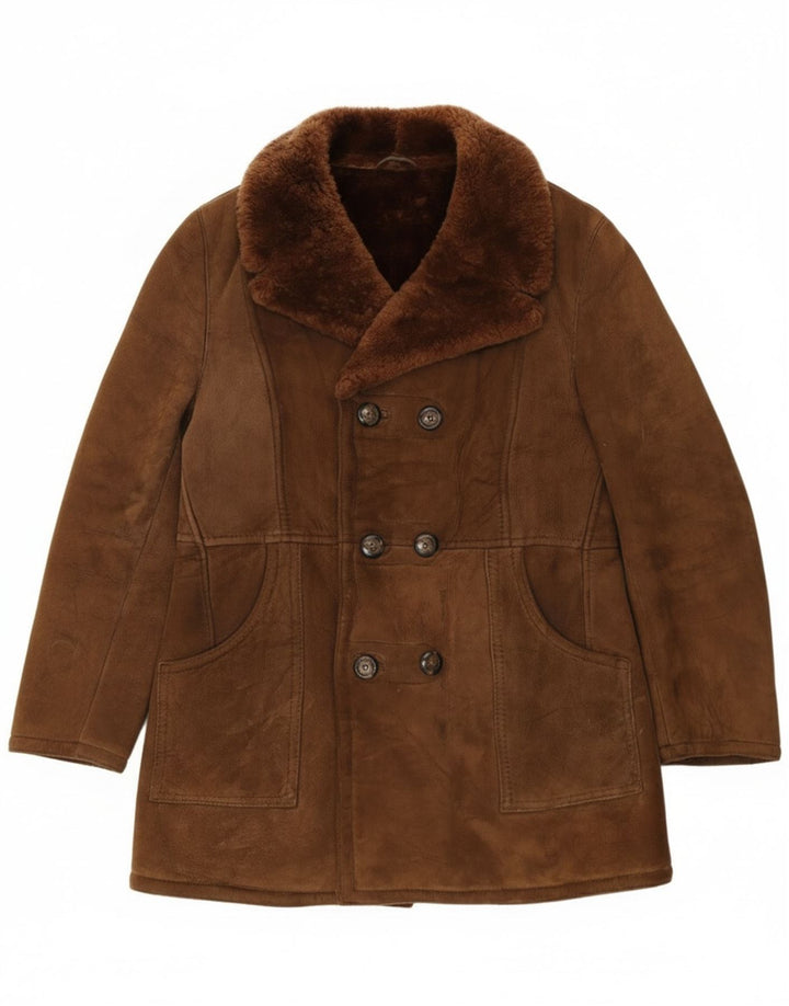 Vintage Ανδρικό Διπλό Μπουφάν Shearling IT 54 2XL Καφέ Δερμάτινο