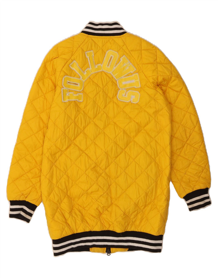 VINTAGE Womens Graphic Quilted Jacket UK 10 Small Yellow Polyamide Vintage Vintage and Second-Hand Vintage from Messina Hembry 