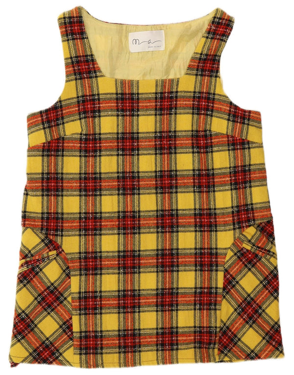 Vintage γυναικείο φόρεμα Pinafore UK 8 Μικρό κίτρινο καρό ρετρό