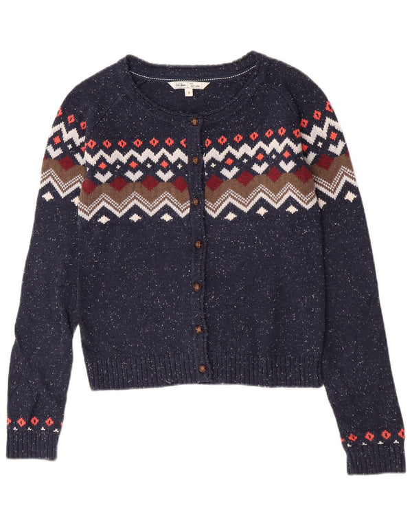 Γυναικείο πουλόβερ ζακέτα Fat Face UK 8 Small Navy Blue Fair Isle Cotton