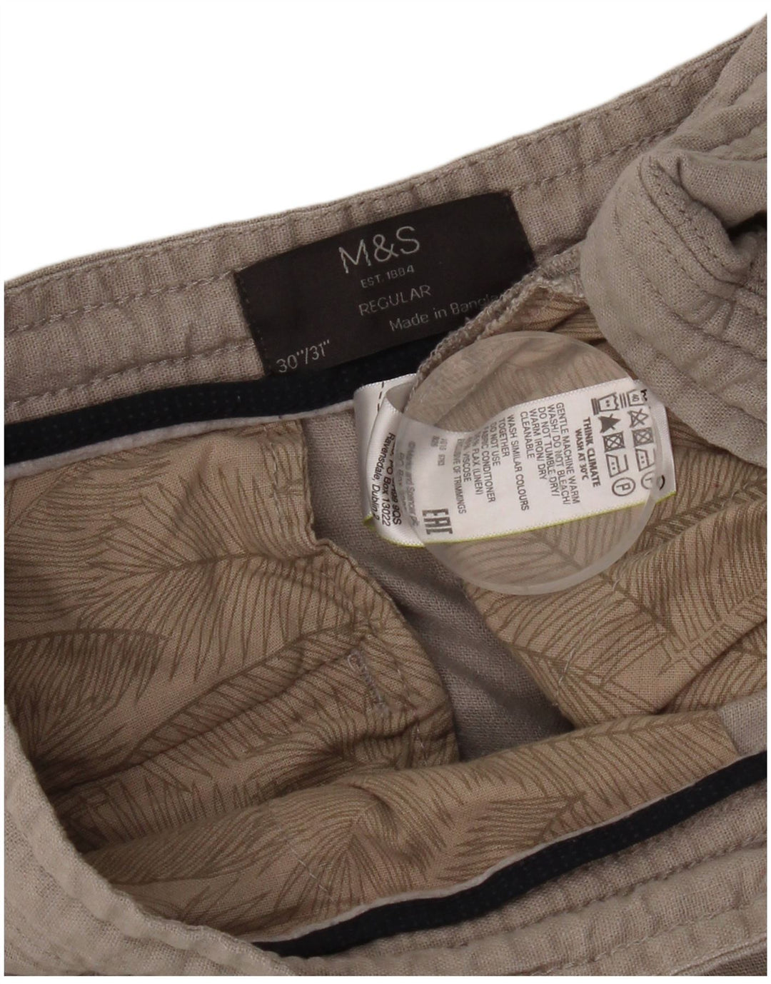 Marks & Spencer Γυναικείο κανονικό ίσιο παντελόνι Chino W30 L31 Γκρι λινό