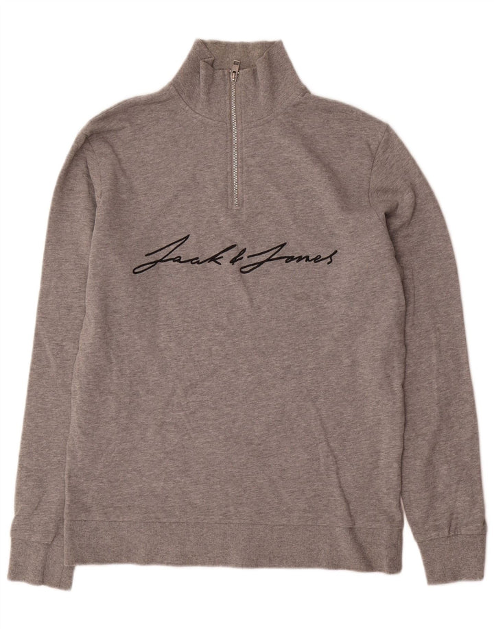 Jack & Jones ανδρικό φούτερ με φερμουάρ με λαιμόκοψη σε μεγάλο γκρι φούτερ