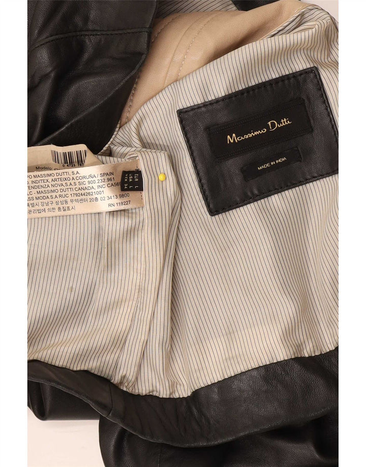 Massimo Dutti Γυναικείο Δερμάτινο Μπουφάν UK 14 Large Μαύρο Δερμάτινο