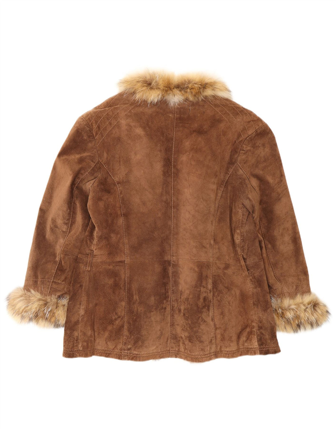 VINTAGE Γυναικείο Ανοιχτό Σουέντ Μπουφάν IT 46 Μεγάλο Καφέ Δερμάτινο