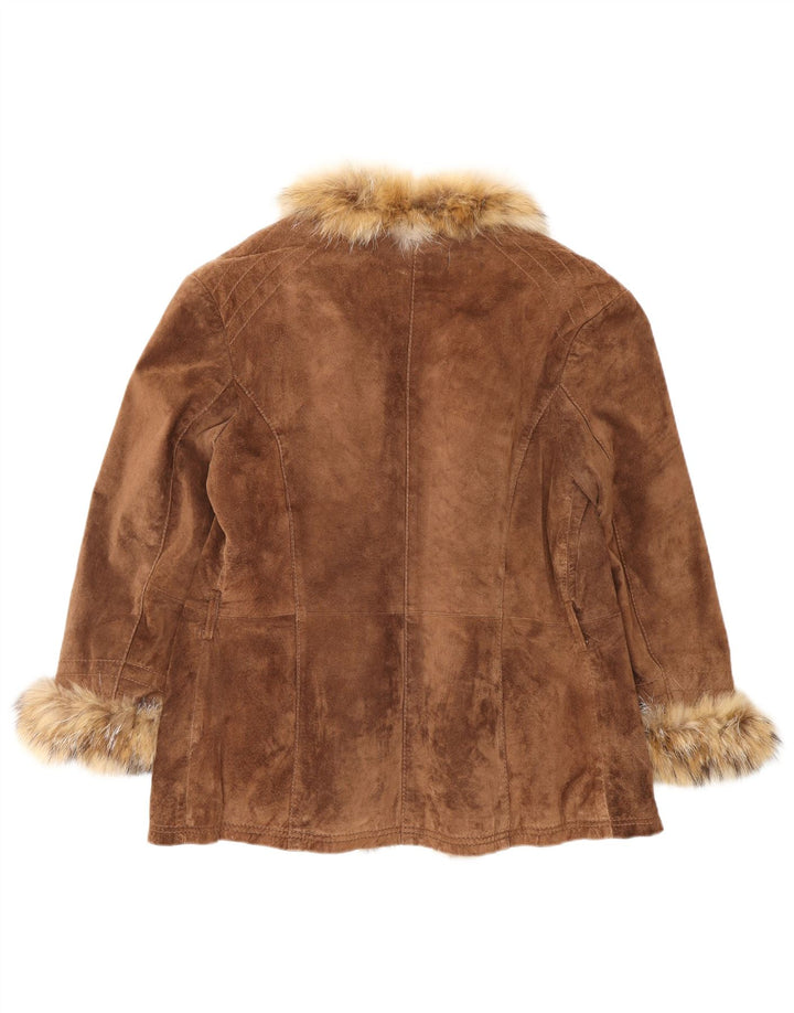 VINTAGE Γυναικείο Ανοιχτό Σουέντ Μπουφάν IT 46 Μεγάλο Καφέ Δερμάτινο