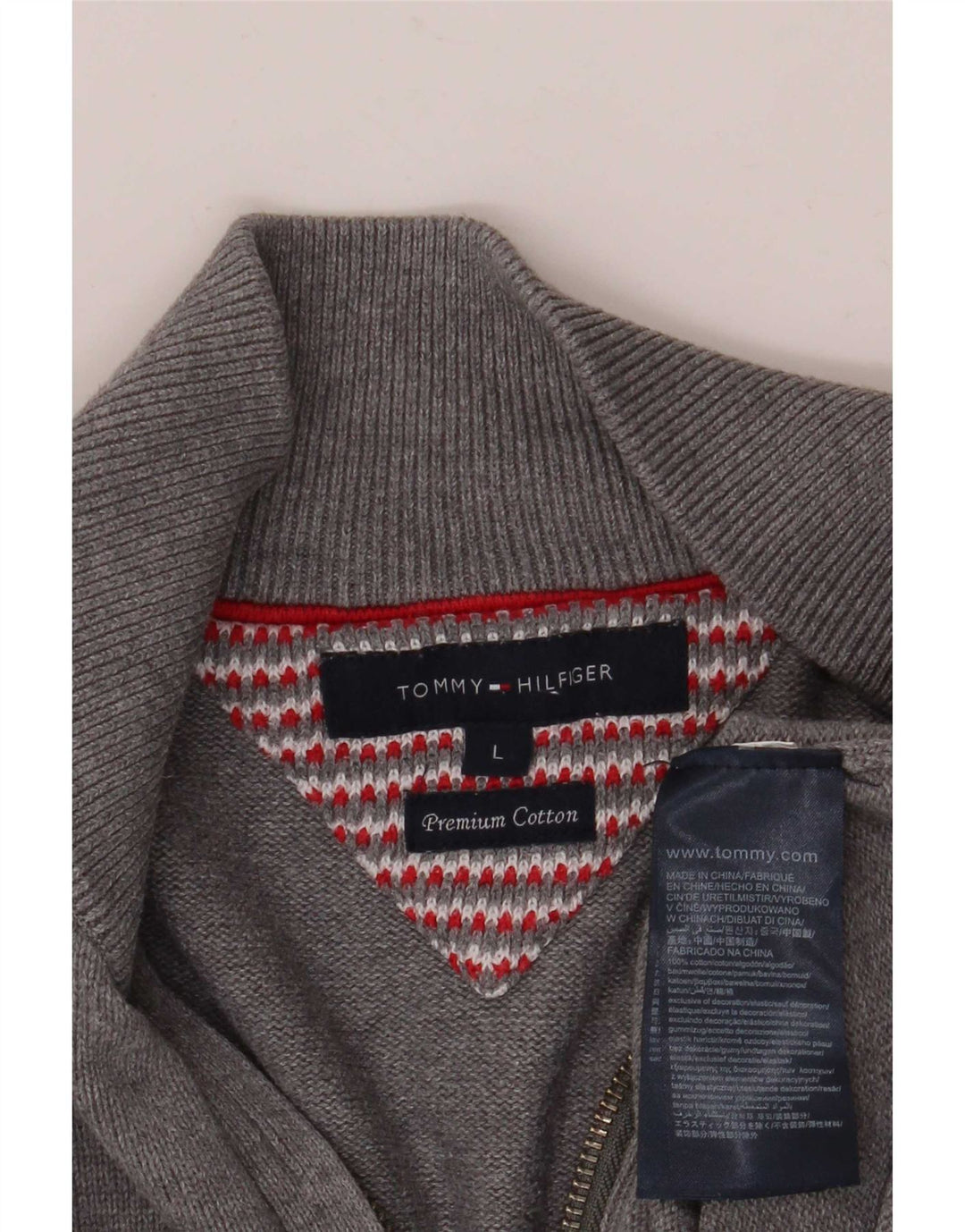 Ανδρικό πουλόβερ με φερμουάρ Tommy Hilfiger, μεγάλο γκρι βαμβακερό