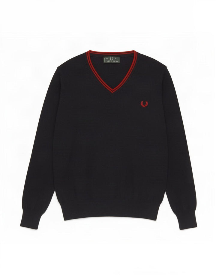 Fred Perry Ανδρικό πουλόβερ με λαιμόκοψη με λαιμόκοψη μεγάλου χρώματος μάλλινο