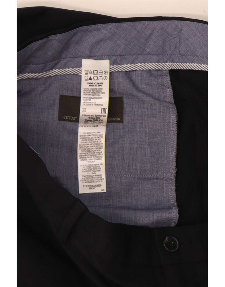 Marks & Spencer Ανδρικό παντελόνι Chino με κανονική εφαρμογή W38 L33 Navy Blue Polyester