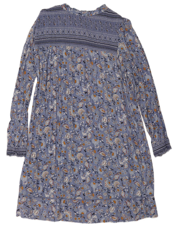 Fat Face Γυναικείο μακρυμάνικο βασικό φόρεμα UK 12 Medium Blue Floral Viscose