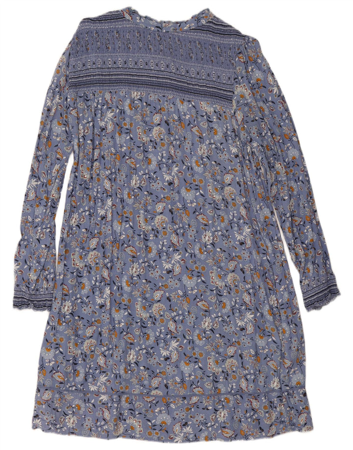 Fat Face Γυναικείο μακρυμάνικο βασικό φόρεμα UK 12 Medium Blue Floral Viscose