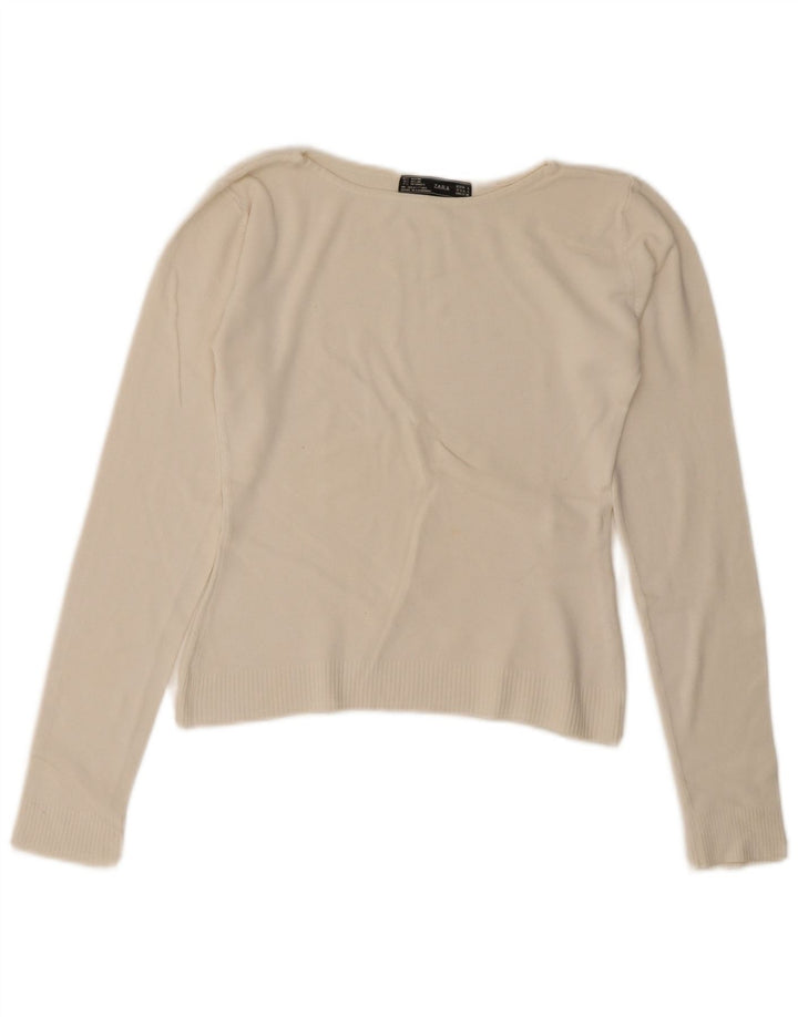 Zara γυναικείο τοπ μακρυμάνικο UK 14 Large Off White Rayon
