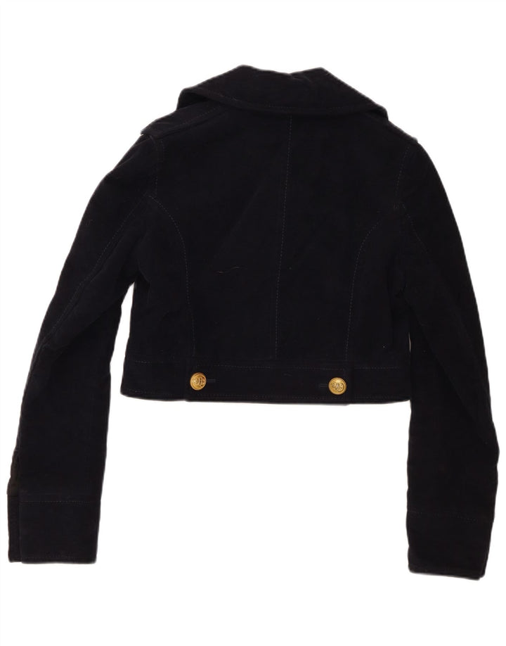 Zara Γυναικείο Crop Double Breasted Bomber Jacket UK 6 XS Navy Blue Cotton