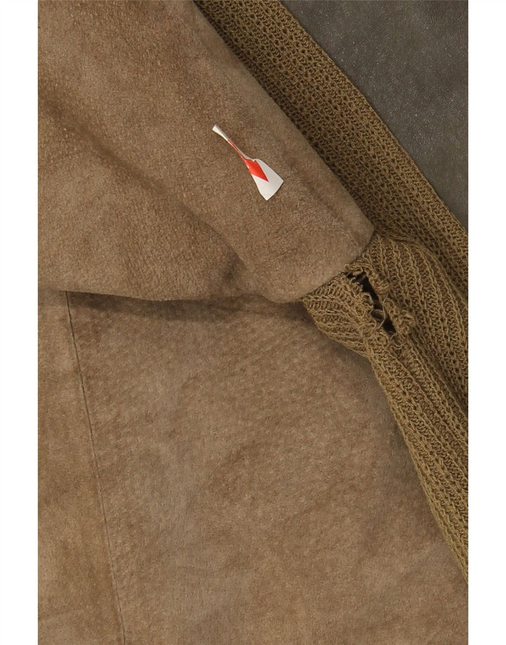 Vintage Ανδρικό Suede Bomber Jacket UK 38 Medium Khaki Colourblock Δέρμα