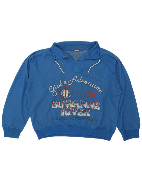 Vintage γυναικεία υπερμεγέθη γραφική φούτερ Jumper UK 14 Medium Blue