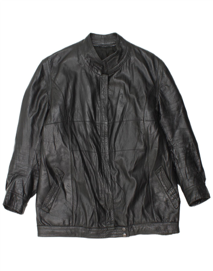 Vintage Γυναικείο Δερμάτινο Μπουφάν UK 14 Medium Μαύρο