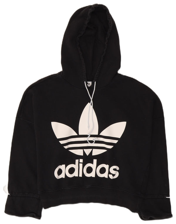 Γυναικεία Adidas Oversized Crop Graphic Hoodie Jumper UK 6 XS Μαύρο βαμβακερό