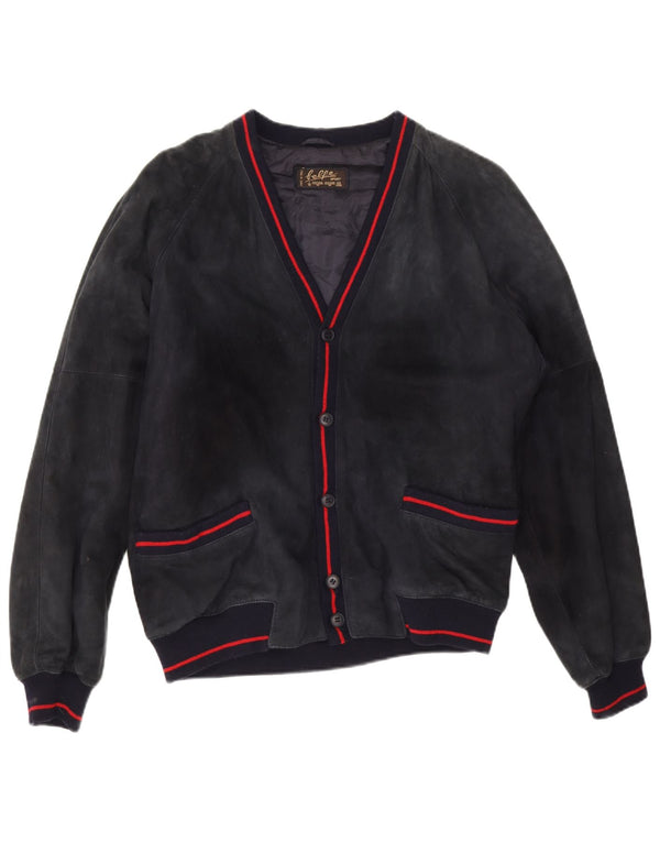 Belfe Ανδρικό Suede Bomber Jacket IT 50 Large Navy Blue Leather