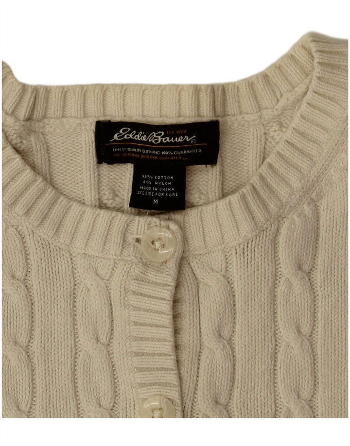 EDDIE BAUER Γυναικείο πουλόβερ Crop Cardigan UK 14 Βαμβακερό μεσαίο ανοιχτό λευκό